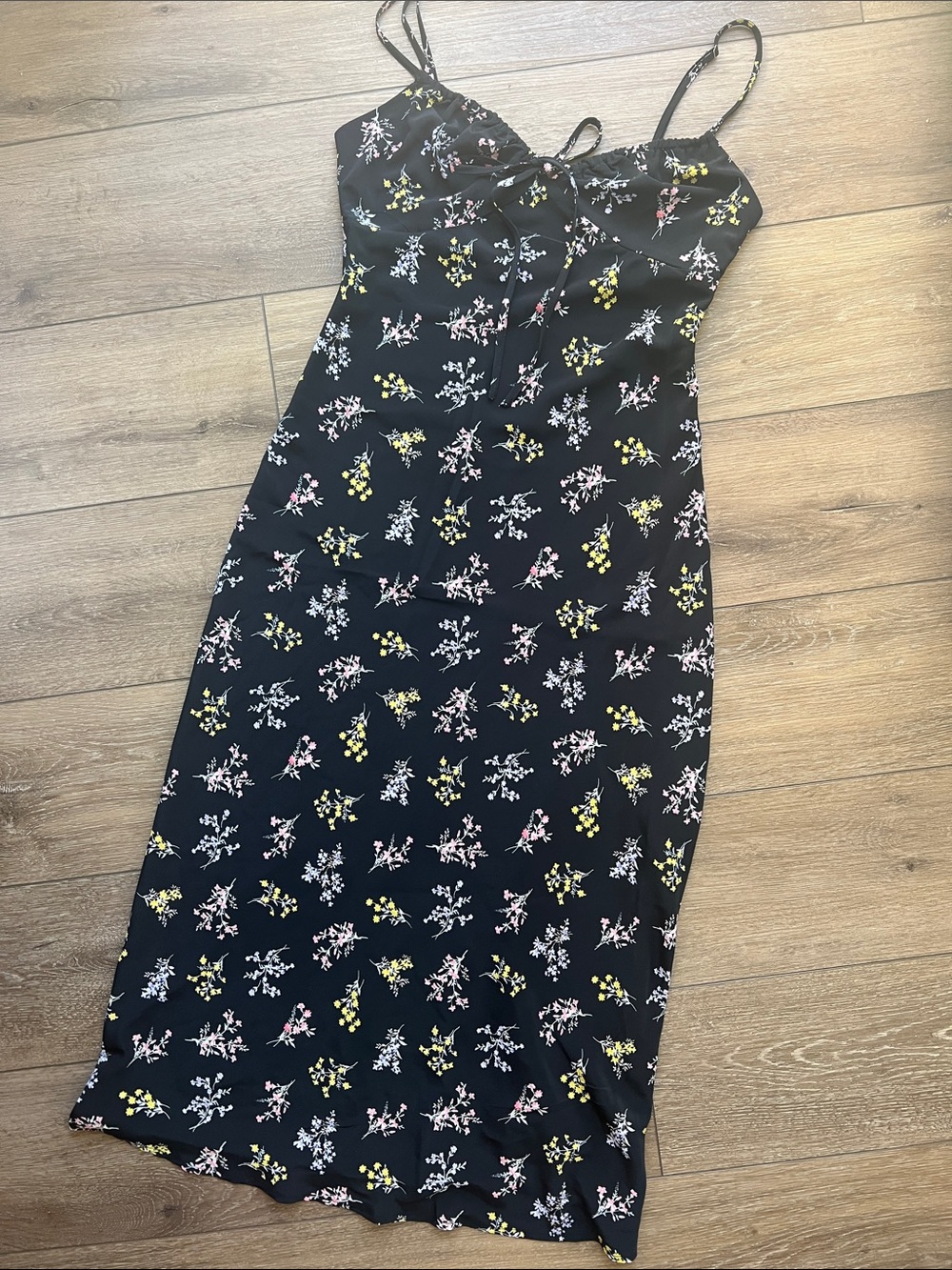 Black Floral Slip Dress with Spaghetti Straps